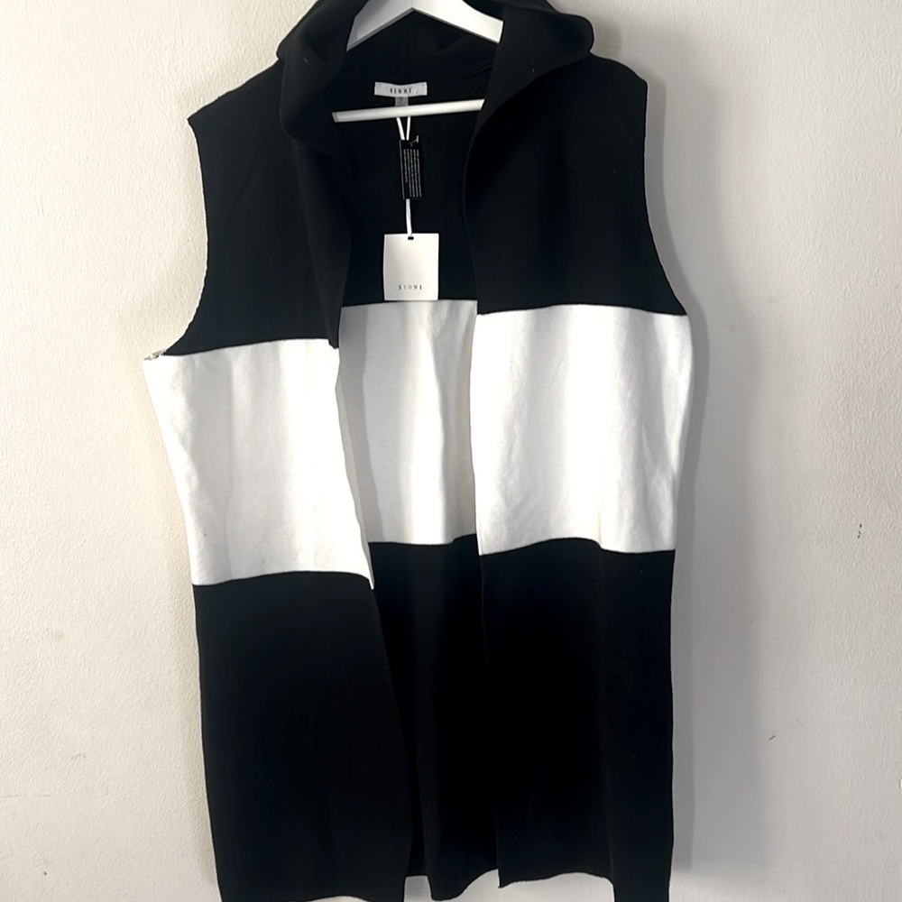 NWT Sioni size S long knit coat/vest with hoodie. sailor core extra soft